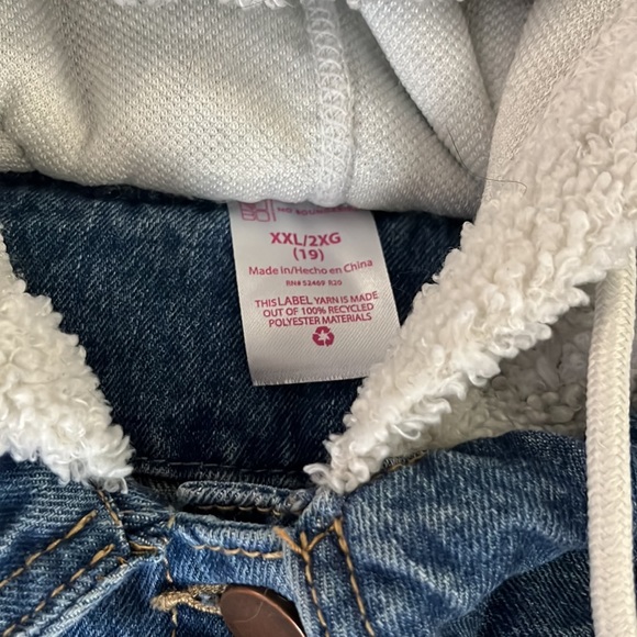 Teddy Sherpa jean jacket XXL white faux fur blue denim button front coat boxyfit - Picture 4 of 10